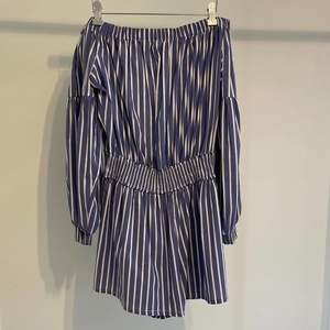 Bishop + Young Blue and White Striped Open Back Romper Size L Pre-Owned‎